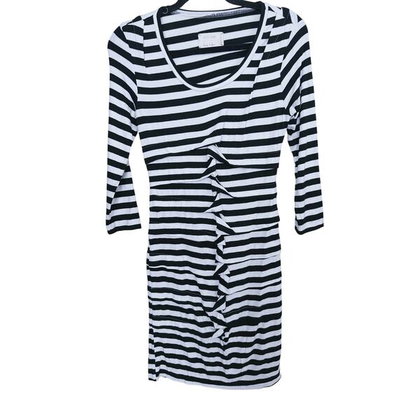 Artelier Nicole Miller Striped Ruffle Jersey Dress Small Minimalist Casual Fall - Picture 2 of 7